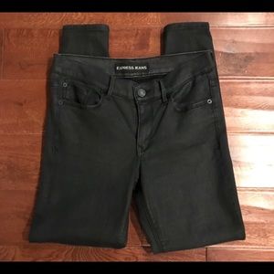 Express semi shiny, chic, coated black skinny jeans. Size 2r mid rise.